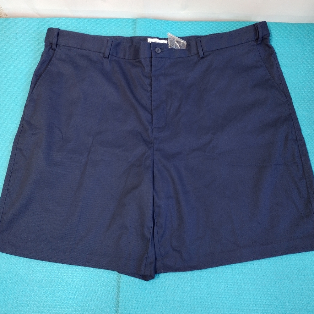 NEW John Blair Mens Navy Flat Front Stretch Shorts Hidden Adjustable Waist 48